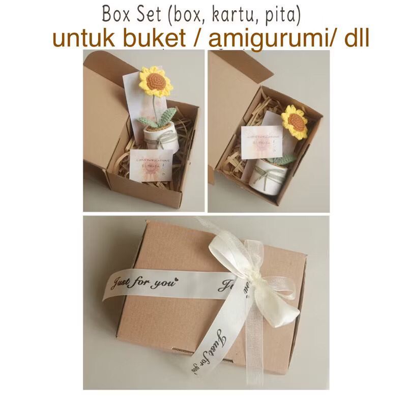 

Box set kado untuk buket bunga - amigurumi -mini pot -phone bag