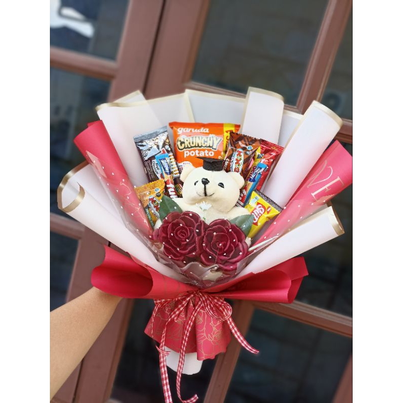 

buket boneka snack |buket wisuda |buket jajan