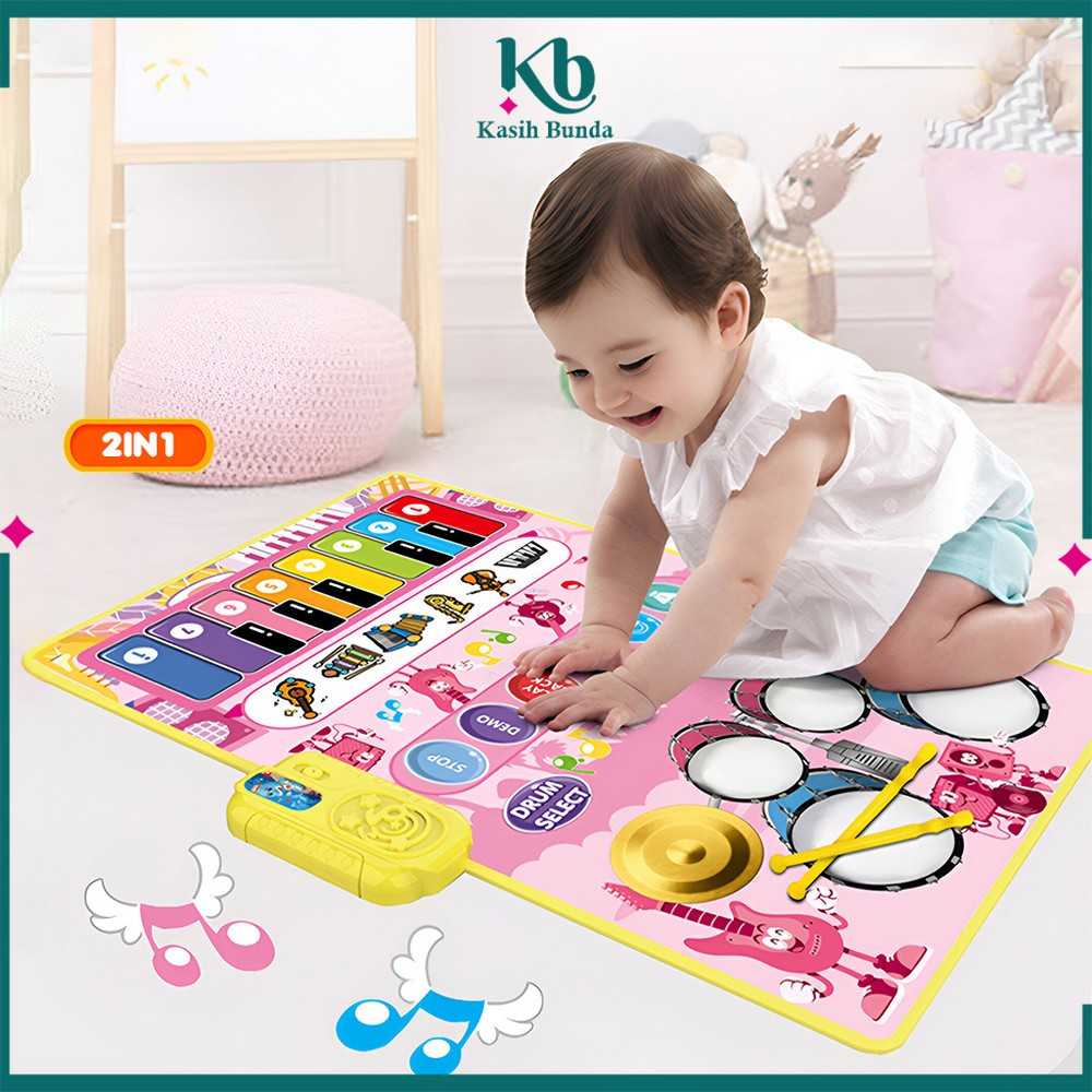 Mainan Anak 2IN1 Music Mat Piano Drum / Alas Set Mainan Musik Karpet Bersuara BUNDA M378