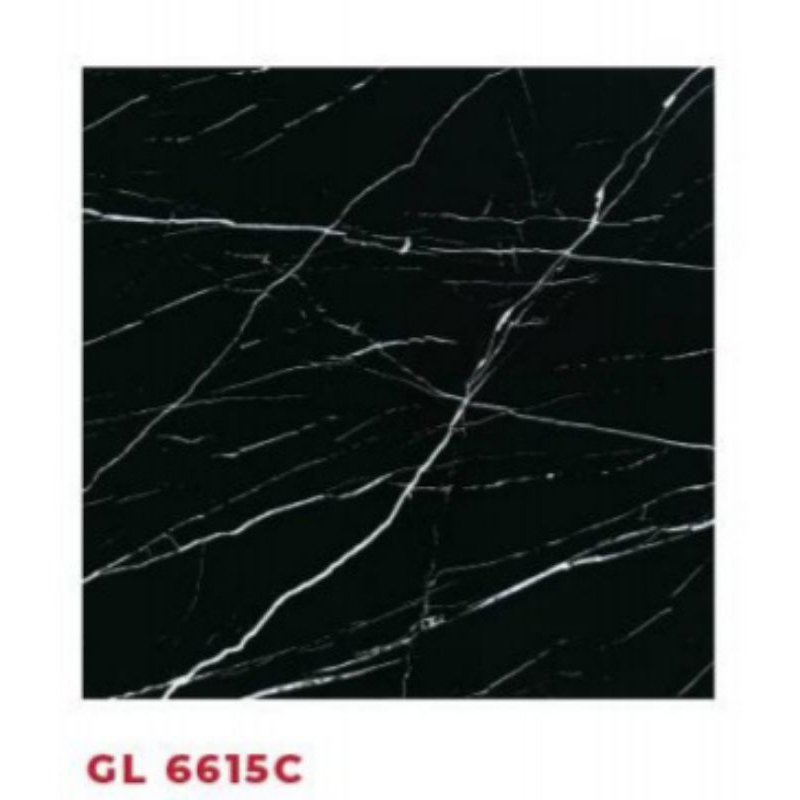 GRANITE MERK VICENZA KODE GL6615C UKURAN 60x60 PERMUKAAN TESKTURE GLOSSY WARNA HITAM MOTIF GARIS PUT