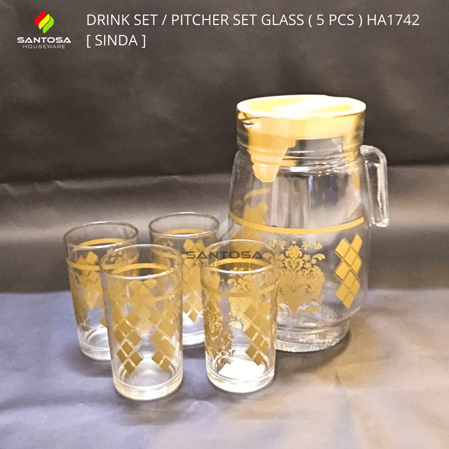 Pitcher Drink Set Glass ( 5 pcs ) Ha1742 [ Sinda ]