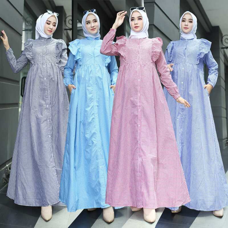 GAMIS WANITA TARTAN ZAHARA DRESS TARTAN  LENGAN SAYAP ELDORA FASHIONSHOP