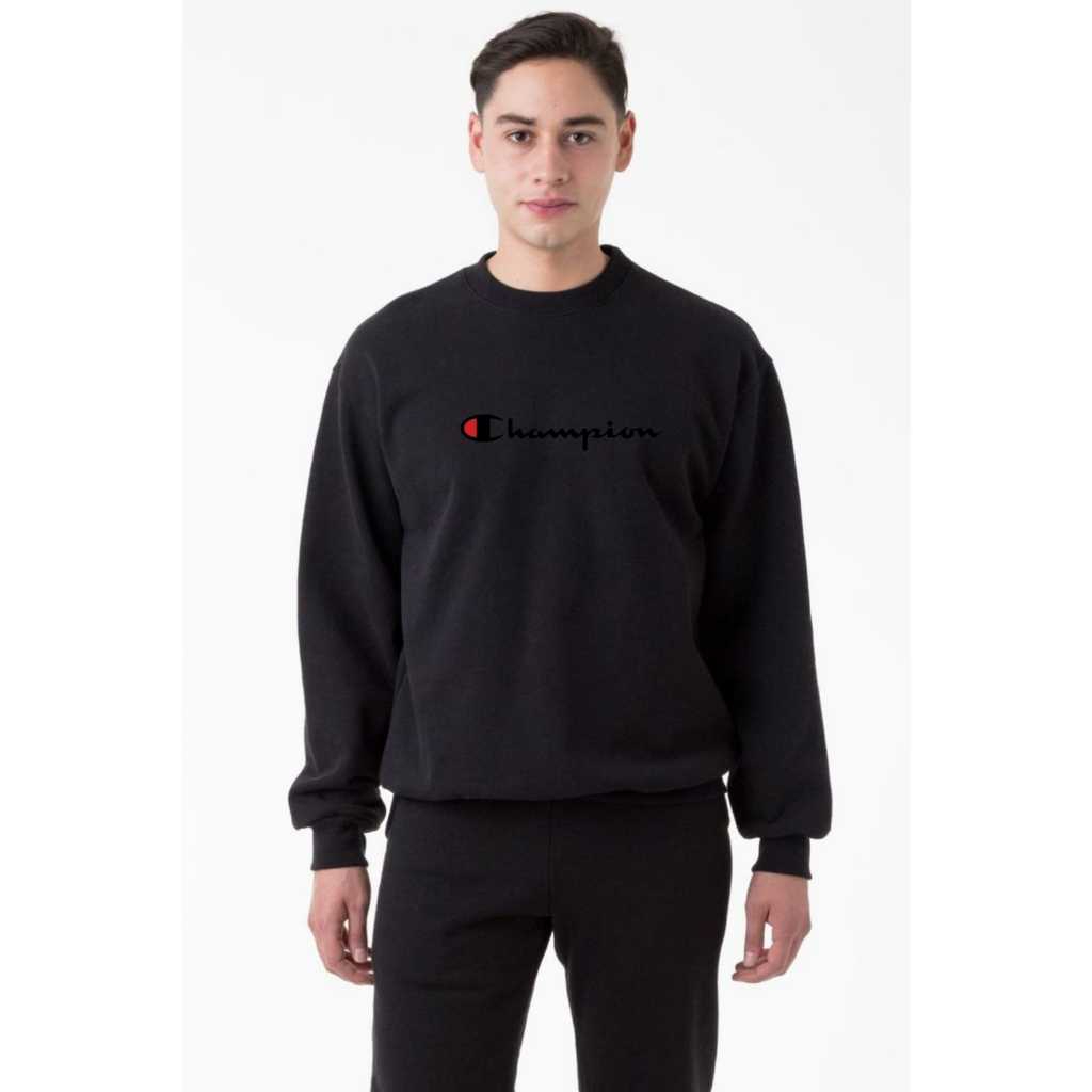 Crewnack Casual Hitam Pria Champion Fulltag Original /Sweater Import Besic Unisex/Baju Outer Vintage