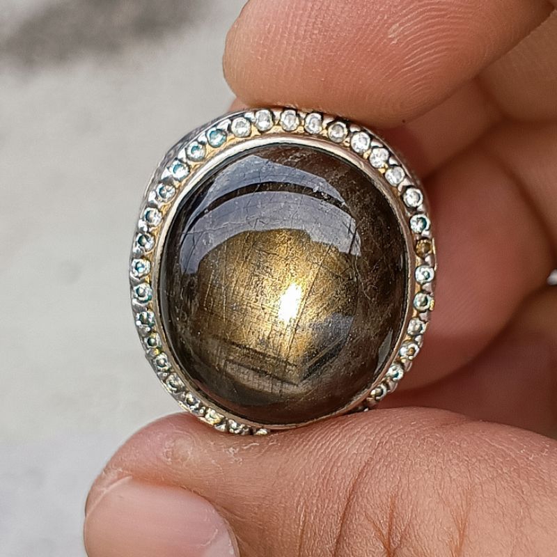 batu black safir star big size ring perak