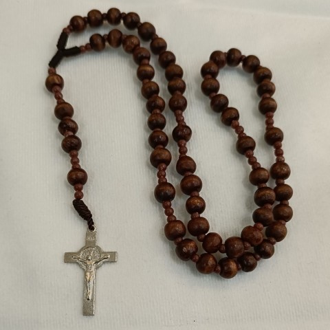 Yeraya Rosario Tali Kayu 8mm Salib Besi kalung doa rosario putih rosario mote mawar rosario katolik 