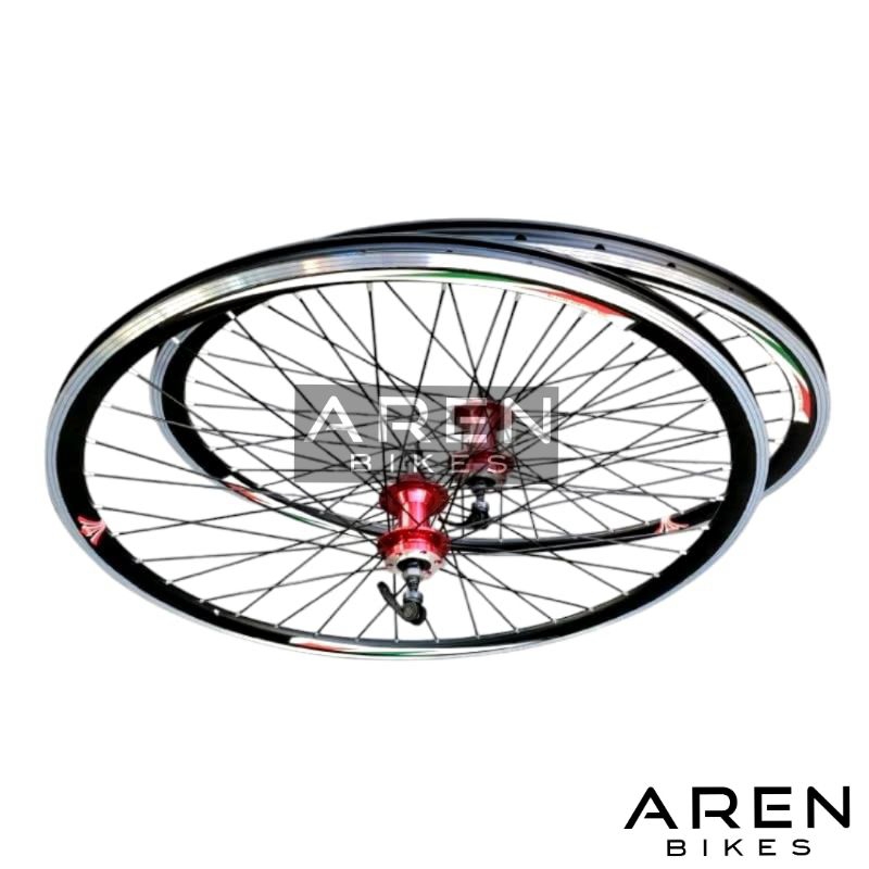 WHEELSET SEPEDA 700C LESPO 3CM LUBANG 36 HOLE 36H BALAP ROAD BIKE MTB DOUBLE WALL HITAM 7 8 9 10 SPE