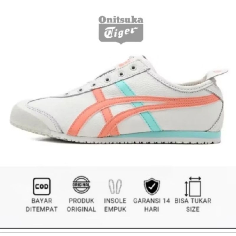 sepatu Slip On Wanita Onitsuka Tiger Mexico66 ORIGINAL Leather White Green toska Orange