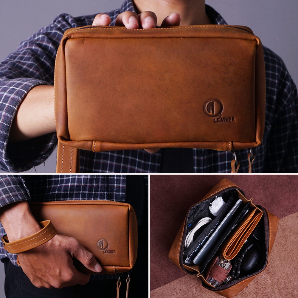 HB11  - TAS PRIA Wanita Cowok  Cewek POUCH KECIL CLUTCH BAG HAND BAG BAHAN KULIT BERKUALITAS