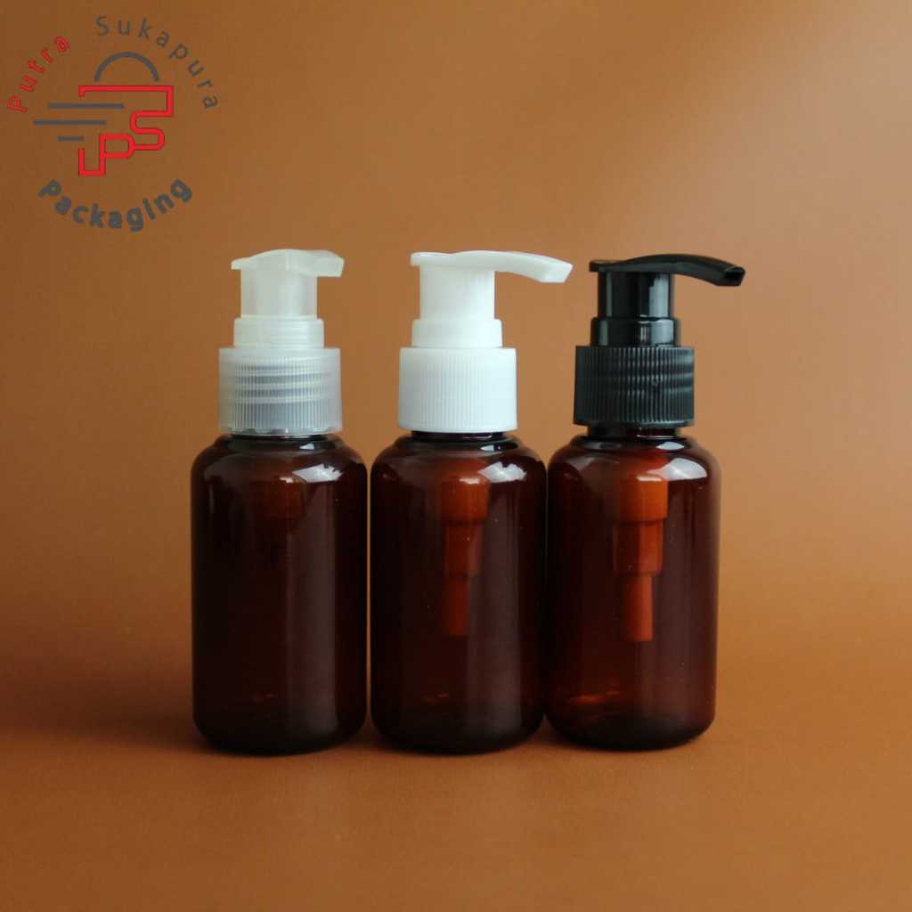 Botol pump 60ml tubular coklat / botol lotation pump pompa 60ml amber tutup pump plastik
