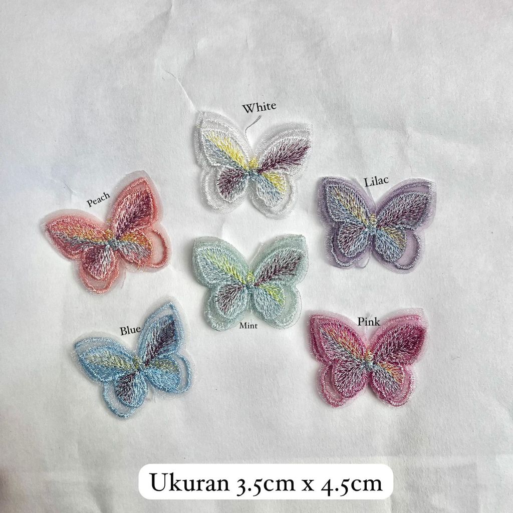 D Patch Organza Bordir Bunga Aplikasi Butterfly Kupu 2 layer 3D  , Renda Bordir Kupu 3D