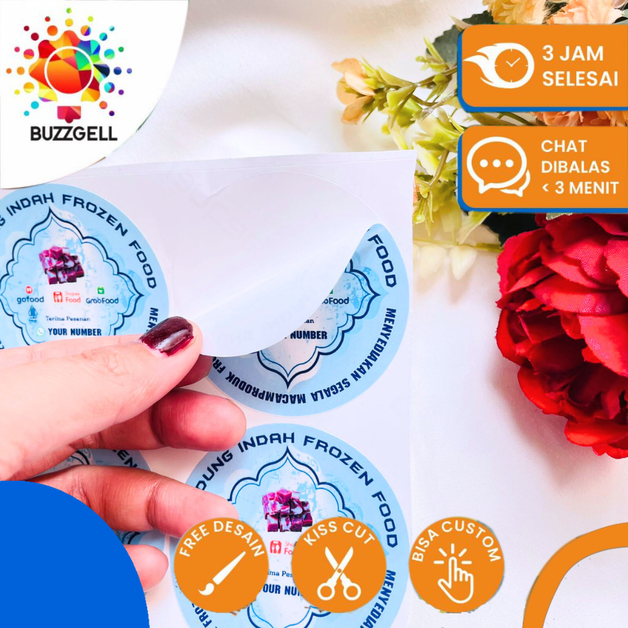 

Buzzgell Cetak Stiker Vinyl Edisi Frozen Food Sticker Label Makanan Beku Basah Anti Air Custom Free