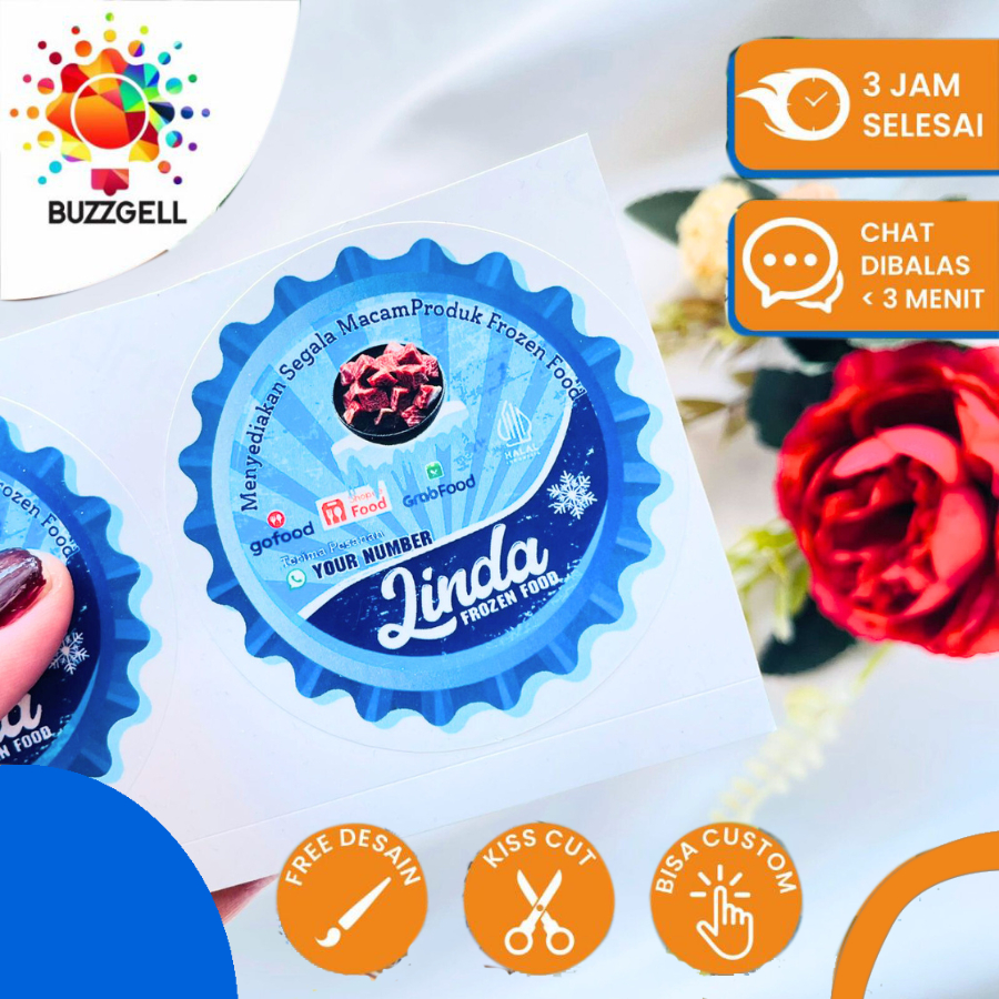 

9-15 Sticker Buzzgell Label Kemasan Vinyl Stiker Makanan Anti Air Beku Frozen Food Free Desain Brand
