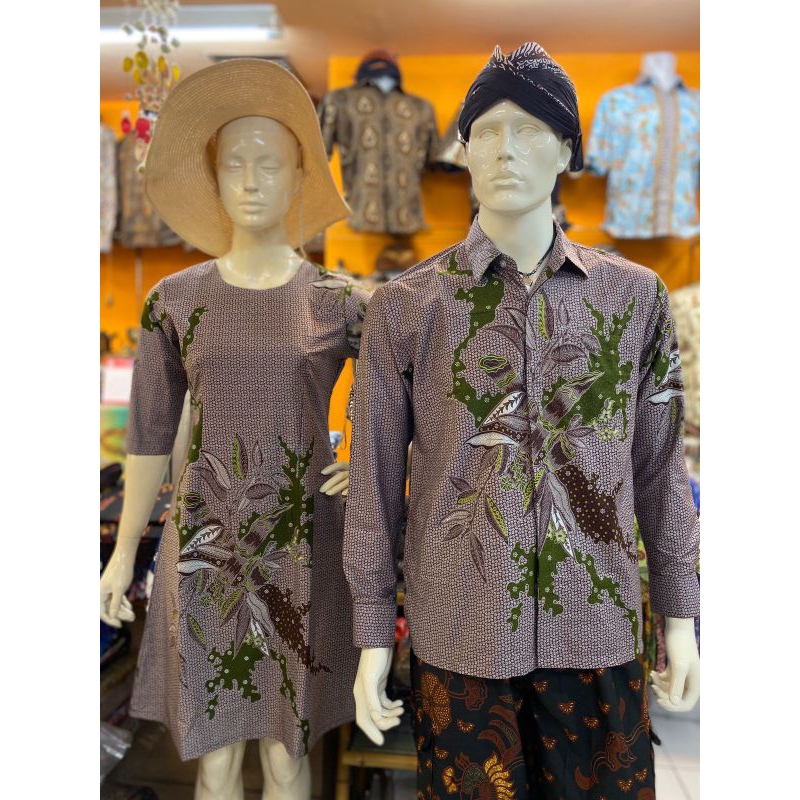 couple bakul batik, kemeja Panjang dan dres lengan 7/8