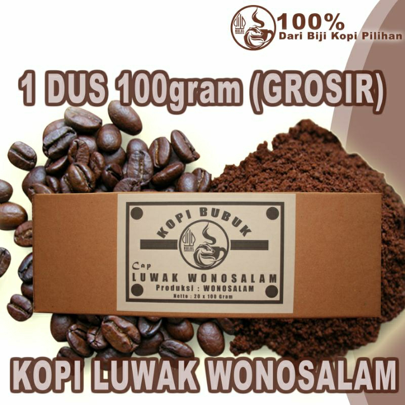 

Kopi Bubuk Luwak Wonosalam (Grosir) 1 DUS 100gram X 20 Pack