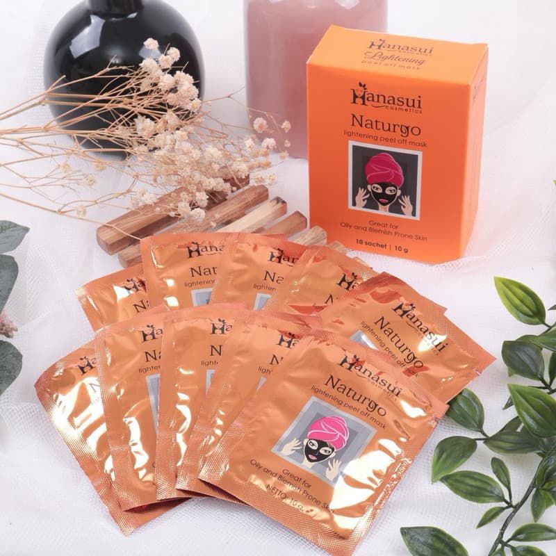 ( 1 BOX ISI 10 PCS ) HANASUI TERMURAH MASKER NATURGO LIGHTENING PEEL OFF FACE MASK (1 KOTAK) Masker 