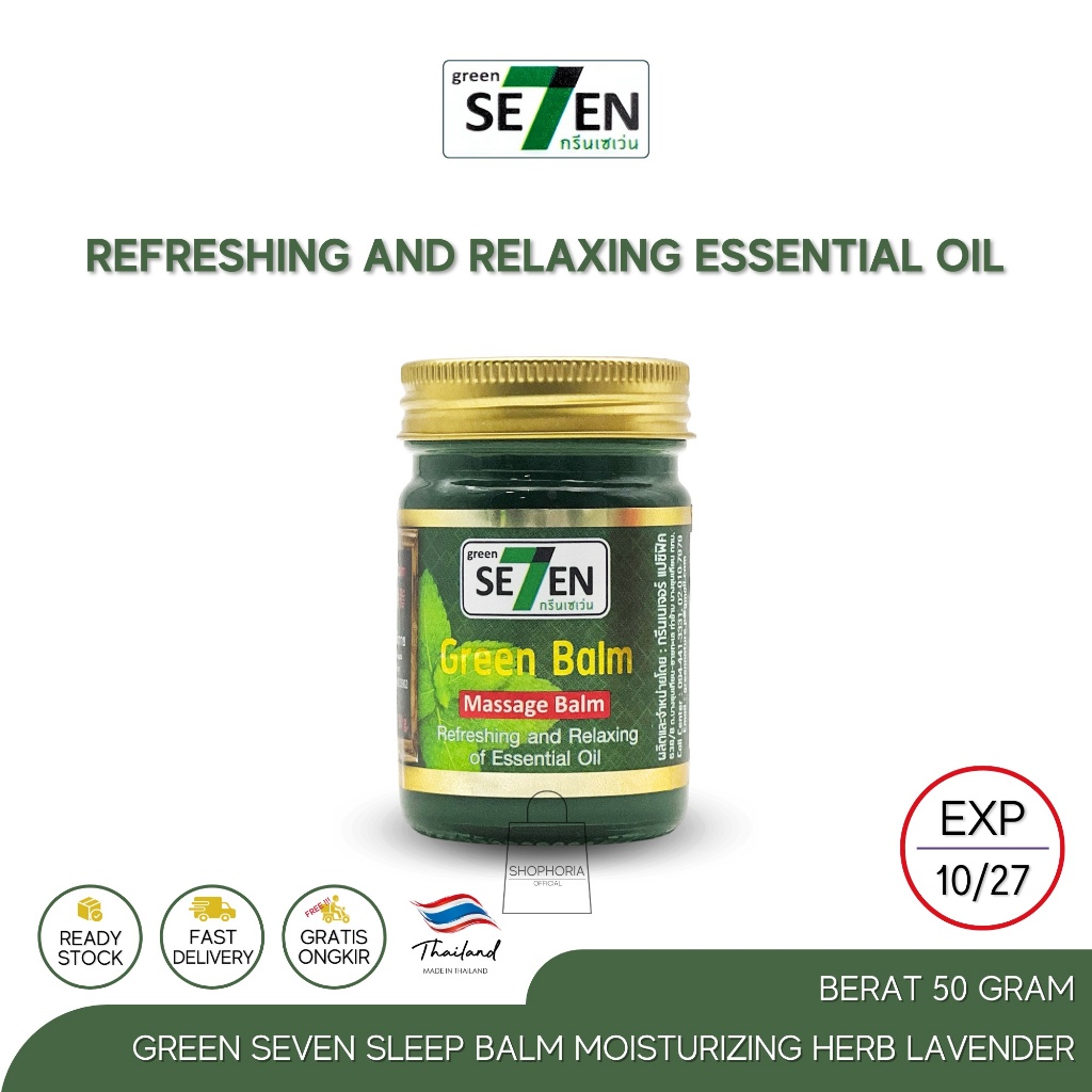 D3W Green Seven Green Herbal Massage Balm Berat 50 Gram Original Thailand Se7en Minyak Balsem