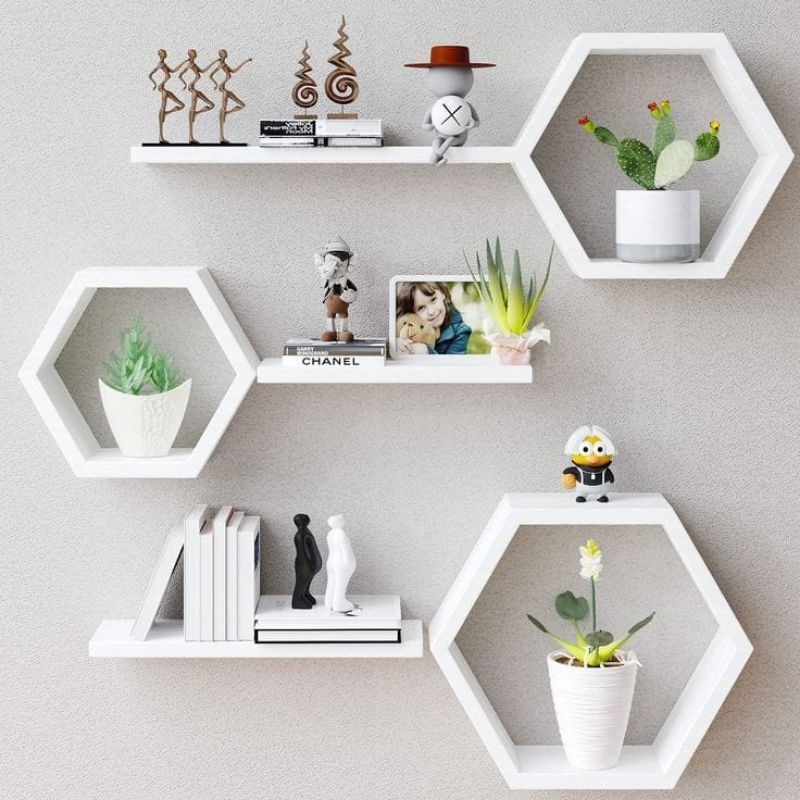 ( paket hexagonal15 cm+ambalan30/40cm)Hiasan kamar dan ruang tamu murah furniture Rak dinding ambala