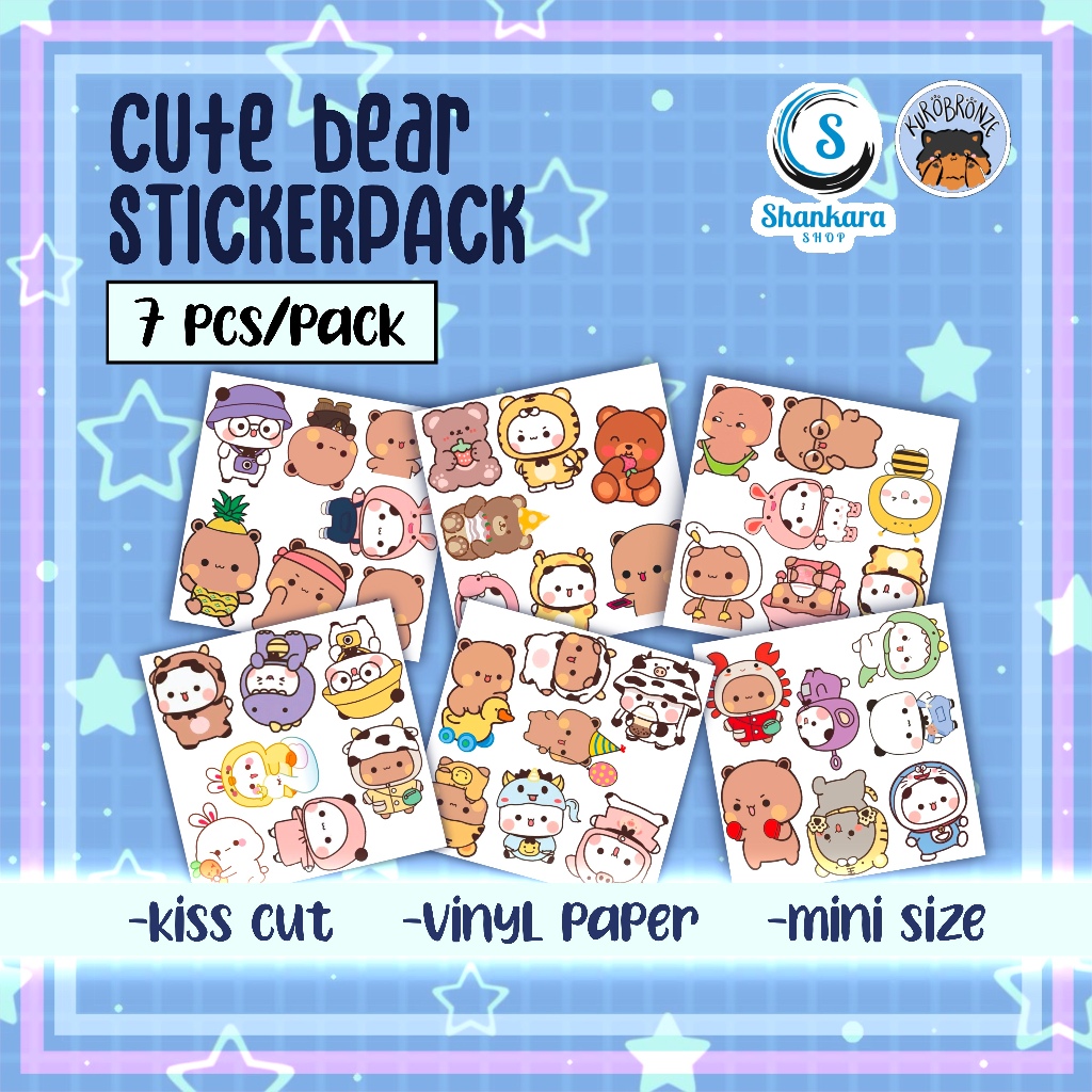 ( isi 7 karakter ) BEAR CARTOON STICKER PACK / MINI STICKERS / BERUANG KARTUN GEMOY / STIKER LUCU / 