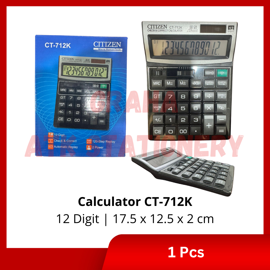 

[1 Pcs] Calculator 12 Digit CT-712K / Kalkulator 12 Digit CT-712K Check & Correct