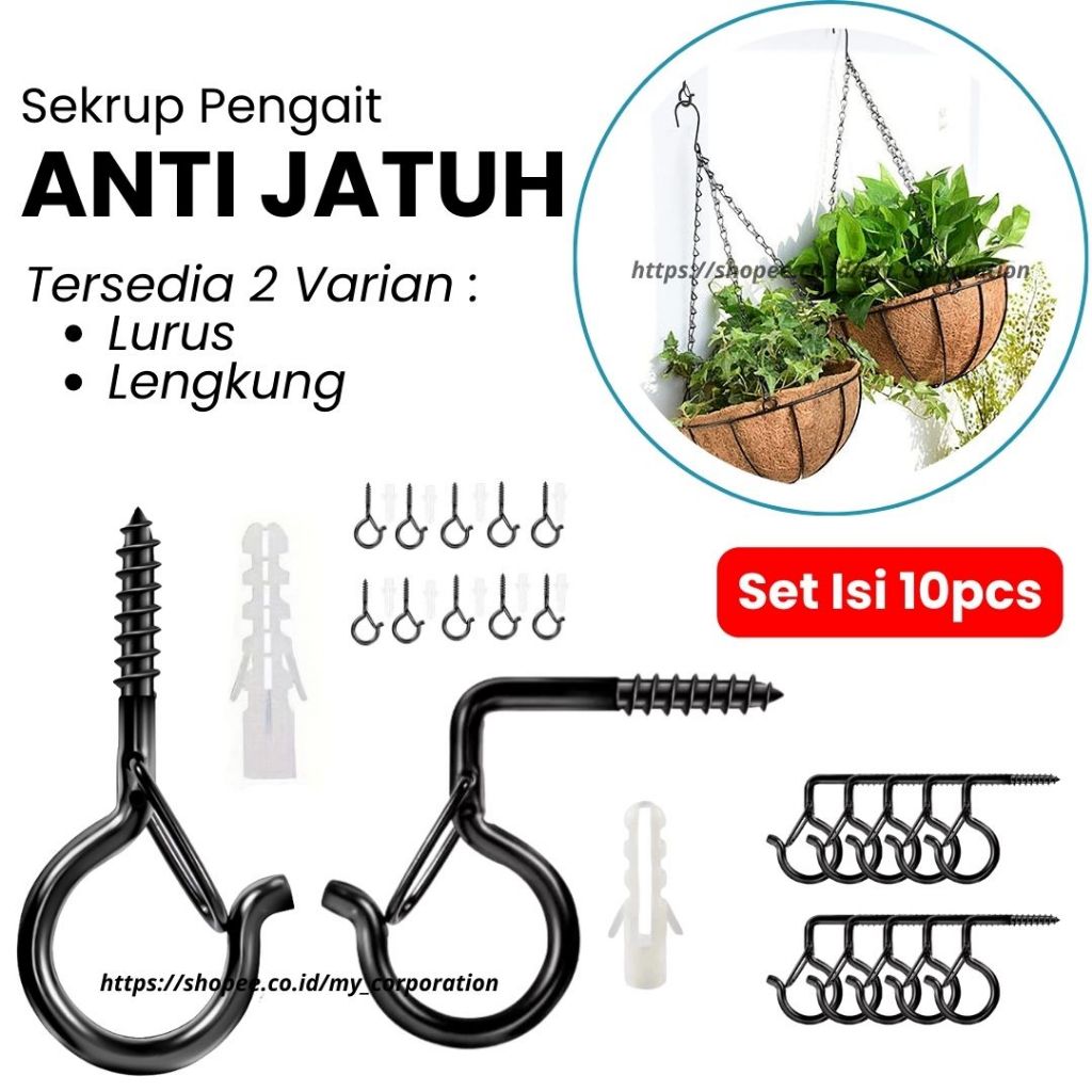 10 Pcs Sekrup Gantungan Cantolan Hook Besi Anti Jatuh Dengan Pengaman Serbaguna