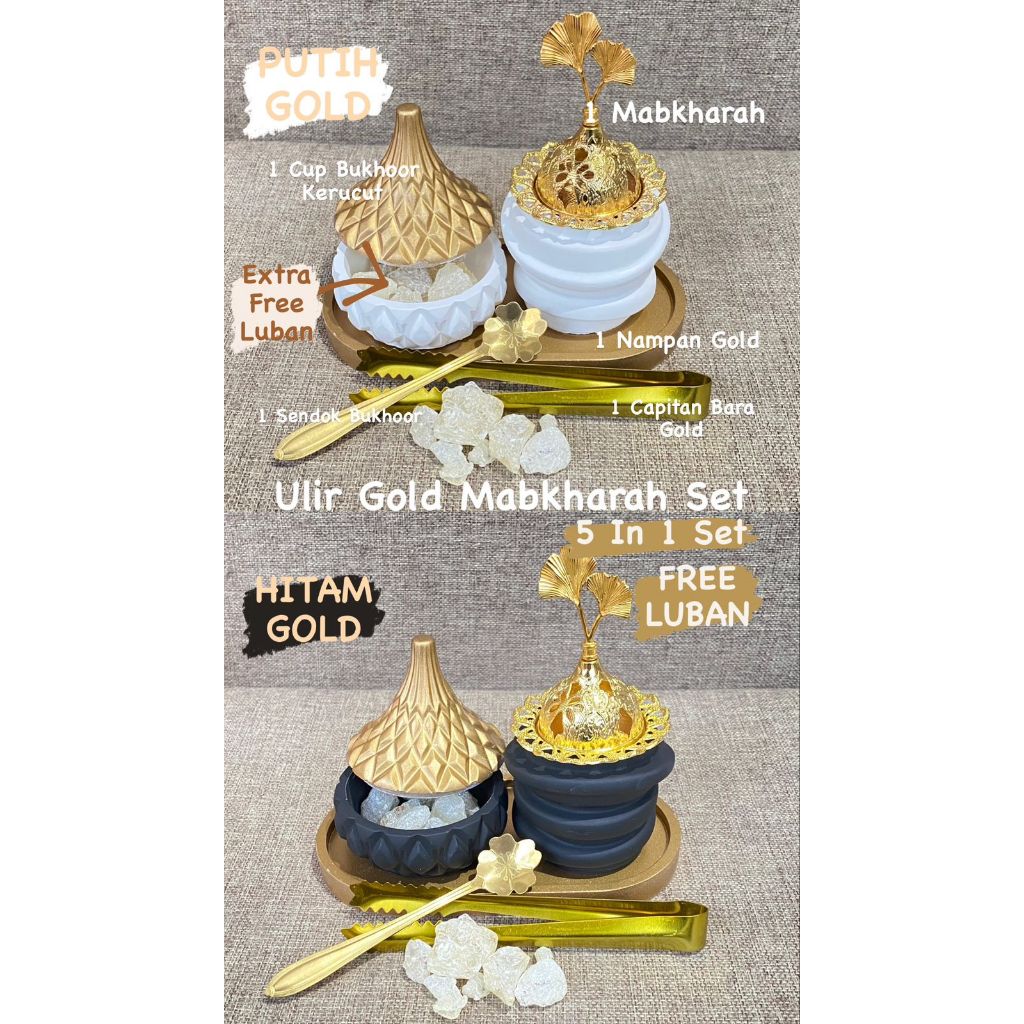 Set Mabkharah Ulir Gold Putih HITAM GOLD