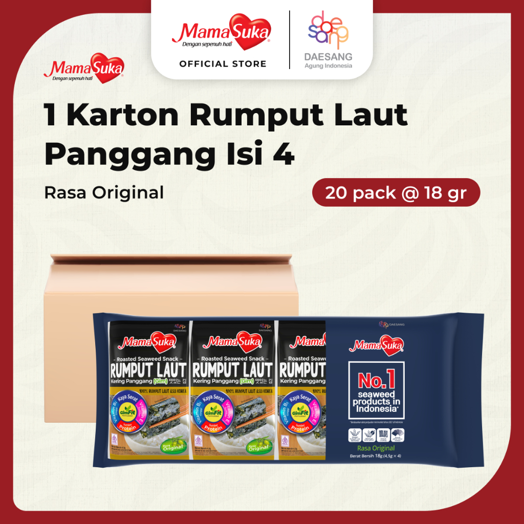 

MamaSuka - Rumput Laut Panggang Original Isi 4 (Karton @ 20 pack)