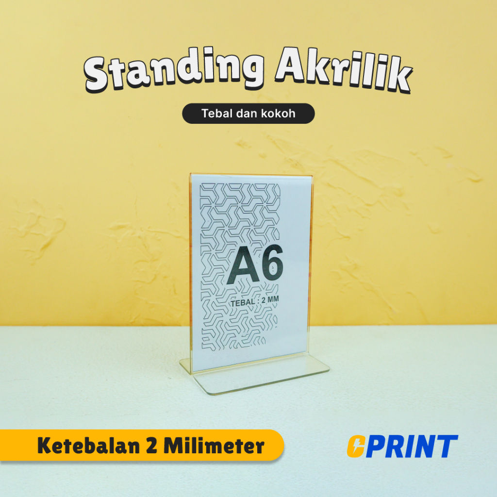 

Standing Akrilik TEBAL // Display Produk A6 Potrait, Tempat Brousur, Stand Qris, Tent Holder Akrilik