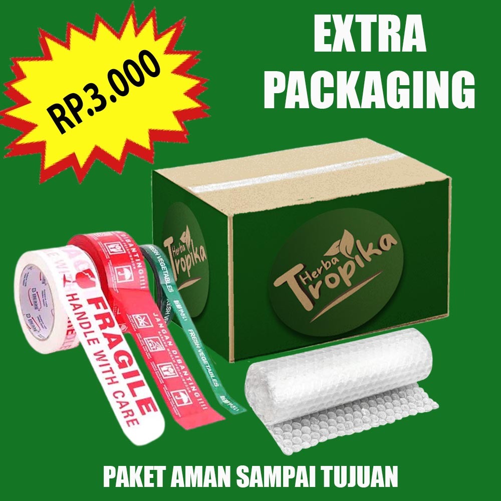 

Extra Packaging Tambahan kardus tebal dan bubble wrap lakban fragile toko herba tropika