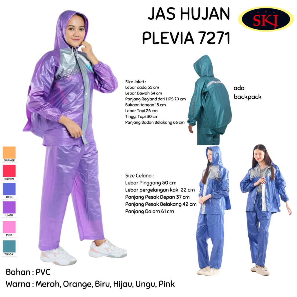 Jas Hujan PLEVIA 7271 Pria Wanita Tristar Dewasa [Backpack] / Mantol / Jas Hujan Plevia [HARGA GROSI