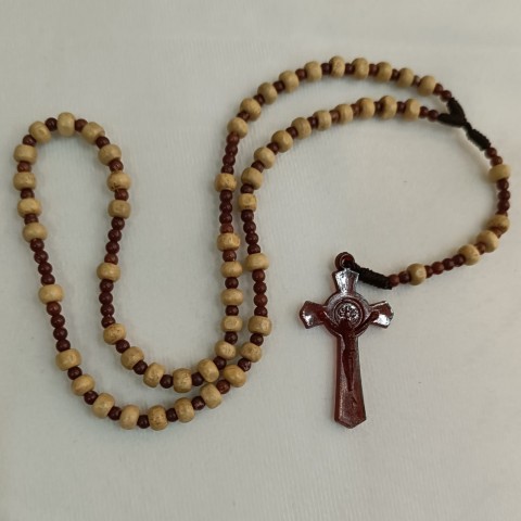 Rosario Tali Kayu Coklat Muda 6 mm kalung doa rosario putih rosario mote salib rosario katolik kalun