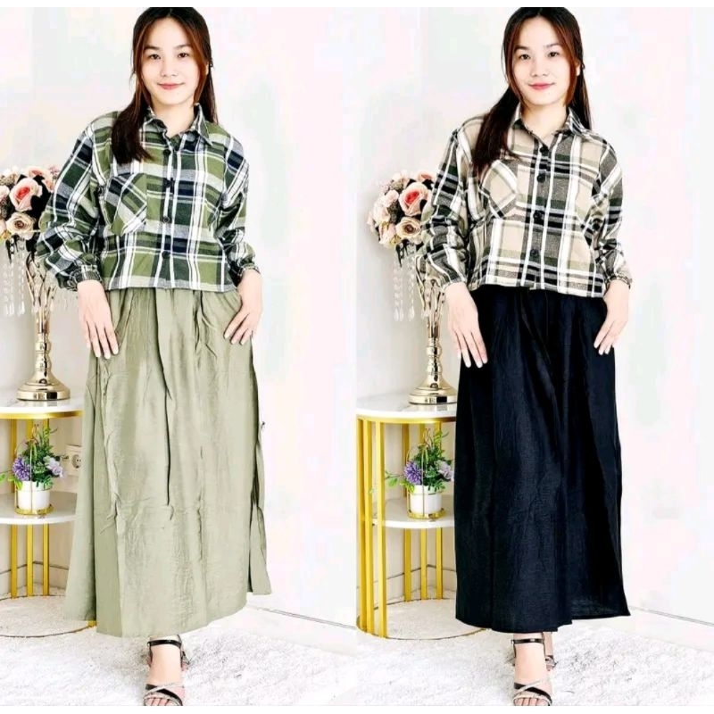 LUVLUVSHOP One Set Kemeja Kotak - Stelan Wanita