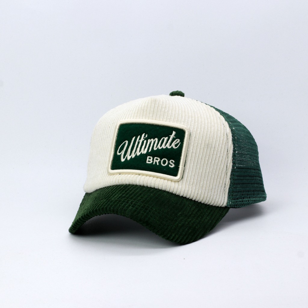 TOPI JARING TRUCKER HAT LIDAH PENDEK HIJAU BOTOL MIX BROKEN WHITE VISOR PENDEK ULTIMATE BROSS
