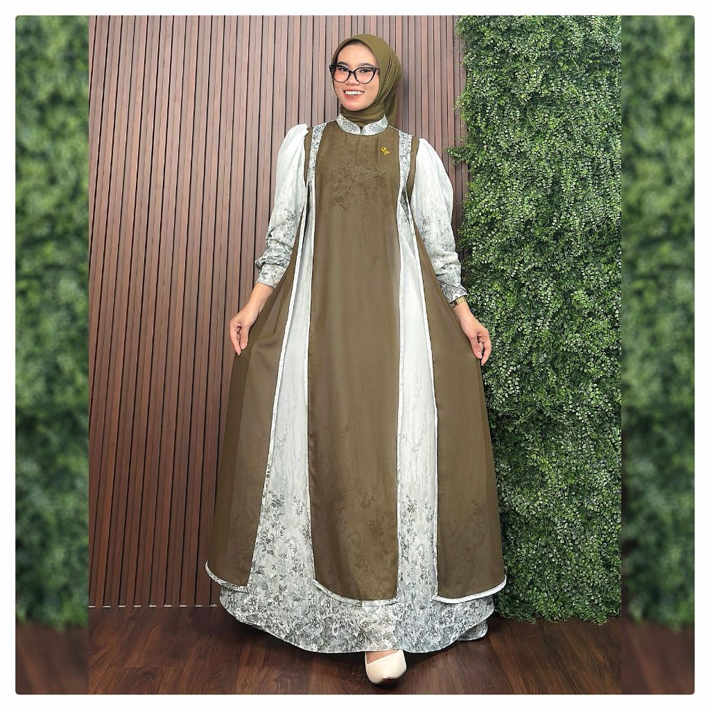 flash sale revana dress- ceruty digital printing motif busana muslim remaja dewasa by es-ha scarf