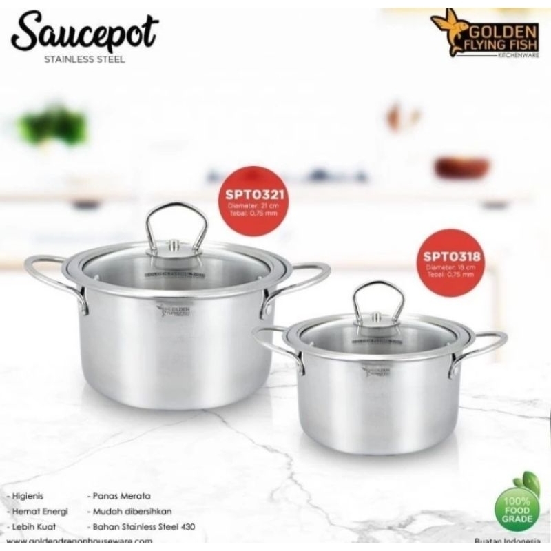 Panci Sauce Pot Stainless Steel Golden Flying Fish