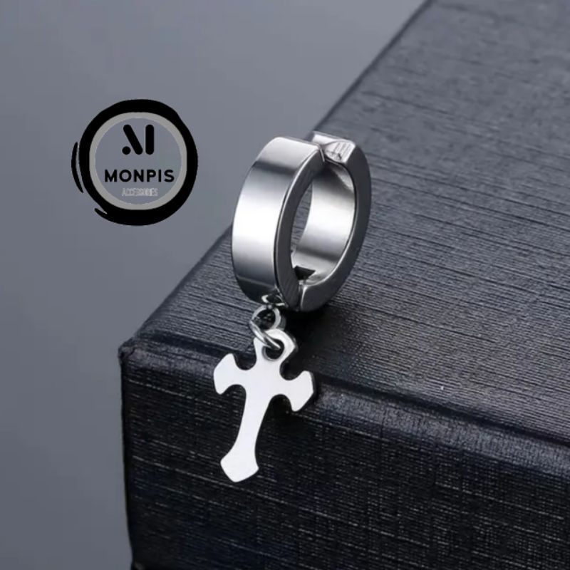 Anting salib silver Anting pria wanita Anting jepit Anting korea Anting titanium