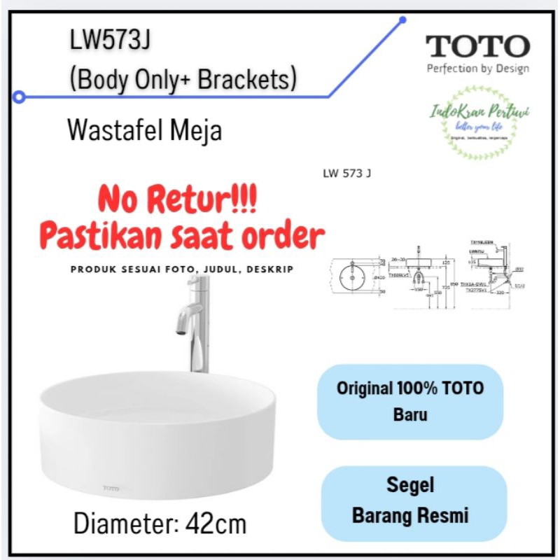 Wastafel Meja TOTO LW573J (Body Only) /Wastafel TOTO / Ojek instan