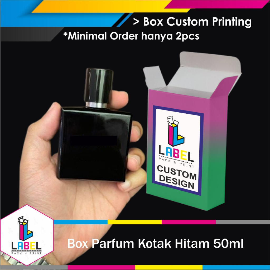 Dus / Box Botol Parfum Kotak Hitam 50ml -CUSTOM DESAIN Full Print