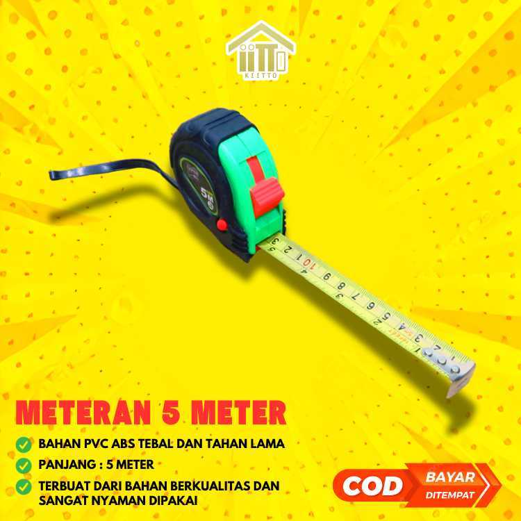 METERAN 5 METER PEGANGAN KARET / METERAN TUKANG BANGUNAN ROLL 5 METER