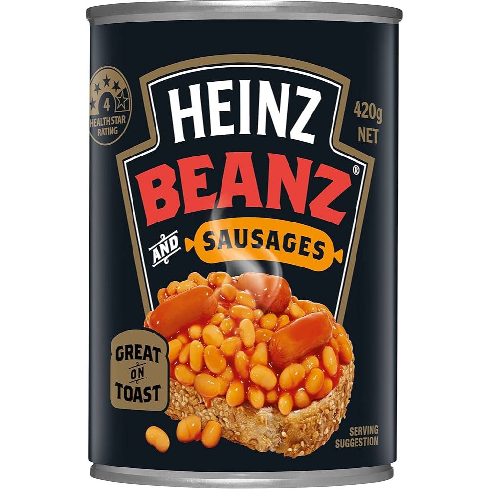 

HEINZ BEANZ and Sausages 420gr baked beans in tomato sauce