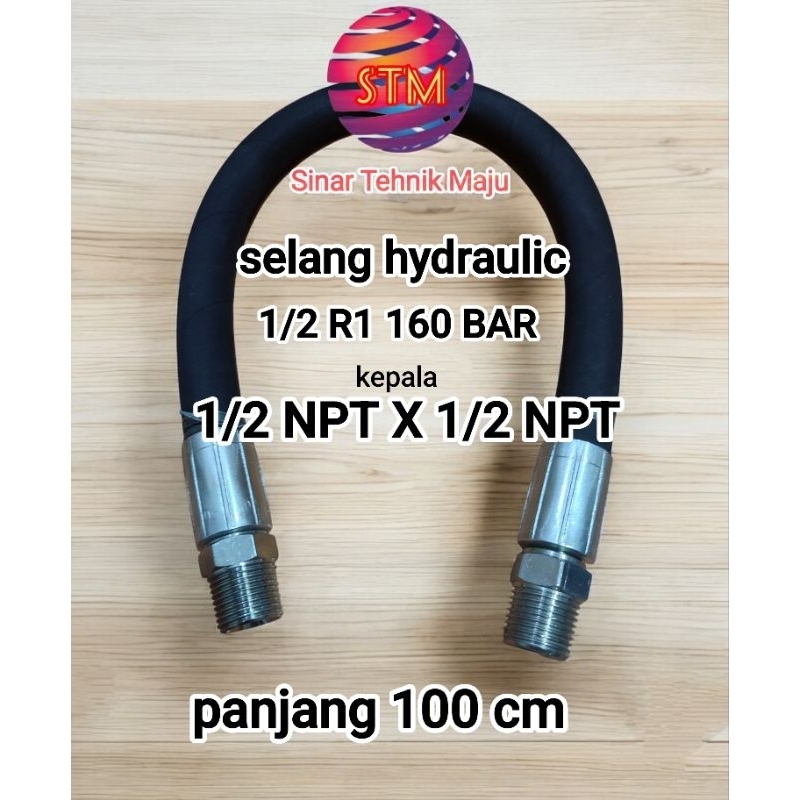 selang hidrolik hose hydraulic 1/2 R1 100 cm 1/2 NPT X 1/2 NPT