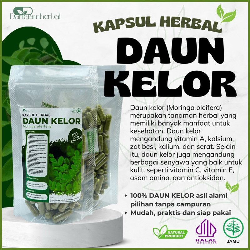 Kapsul Herbal DAUN KELOR isi 100 kapsul | Kapsul Sejuta manfaat asli 100% Daun Kelor Alami