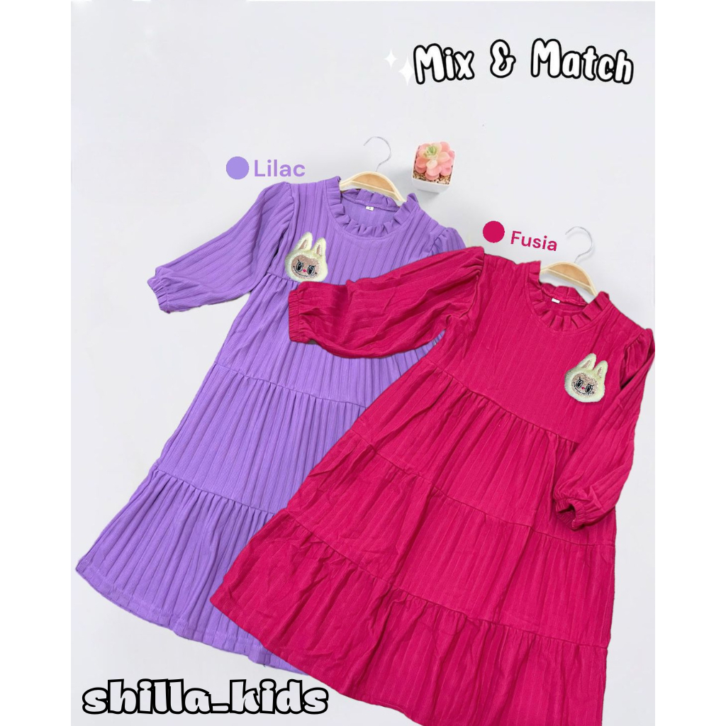 Gamis Anak Perempuan Bros Labubu Bahan Knit Untuk Usia 1-12 Tahun | Pakaian Muslim Lebaran