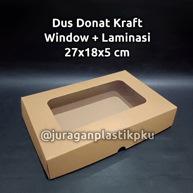 

Box Donat Kraft + Window Laminasi 27x18x5 cm | Kotak Kue Kraft Bomboloni Gift Baju Jendela Donut Craft