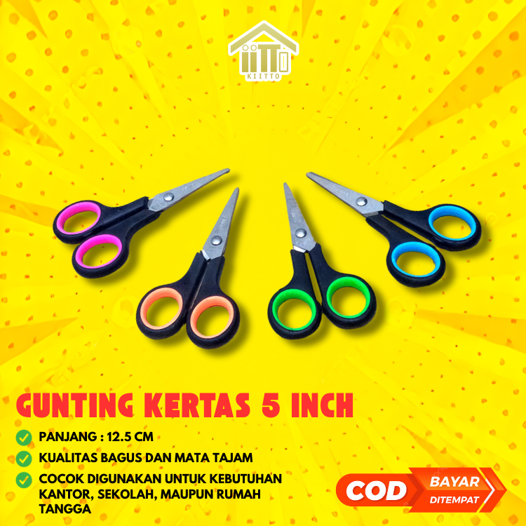 

GUNTING KERTAS BESAR LARGE HITAM WARNA 5 INCH 12.5 CM / GUNTING STAINLESS TAJAM KECIL / GUNTING KERTAS PERLENGKAPAN SEKOLAH KANTOR SCISSORS / GUNTING KECIL 5 INCH TERMURAH