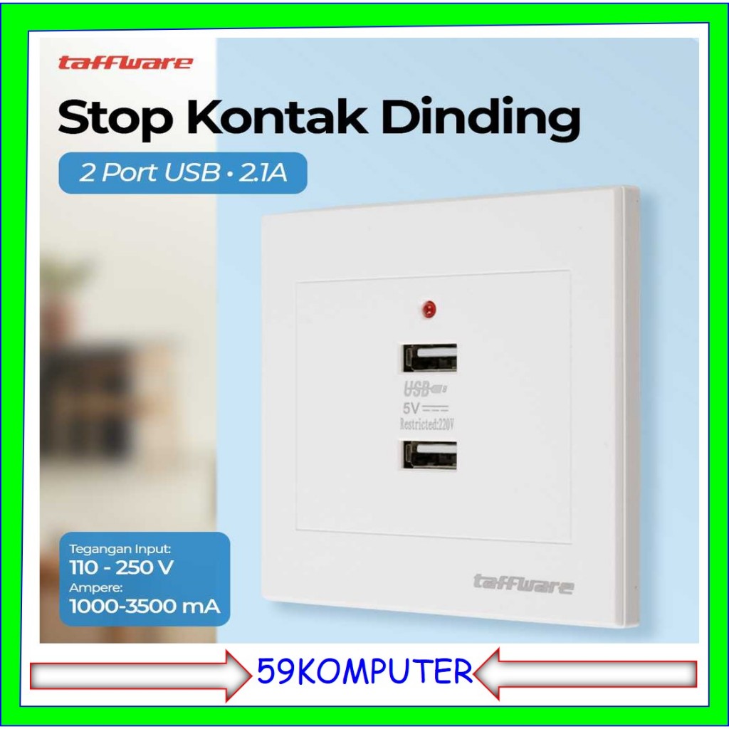 Stop Kontak Dinding USB Terminal Colokan Dinding USB Stop Kontak Dinding 2 Port USB Wall Socket 2.1A