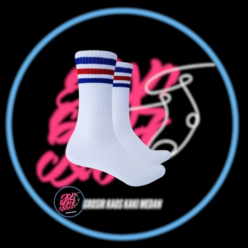 Kaos Kaki Motif Oldskool Garis 3 Biru Merah Biru - Kaos kaki Oldschool motif Skate Stripe 3 Biru Put