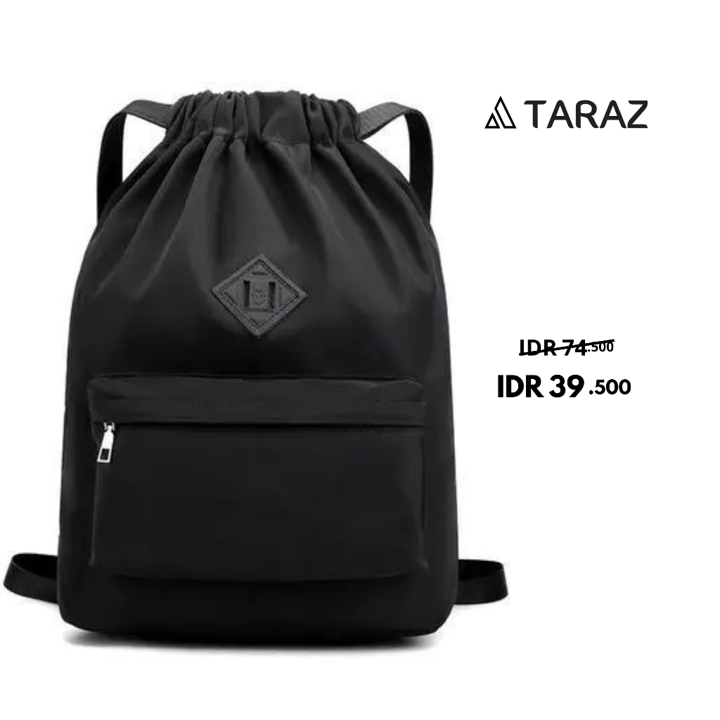 TARAZ-Tas Serut Olahraga Daplok StrigBag Hitam Polos Cowok Cewek Bahan Cordura Premium Anti Air