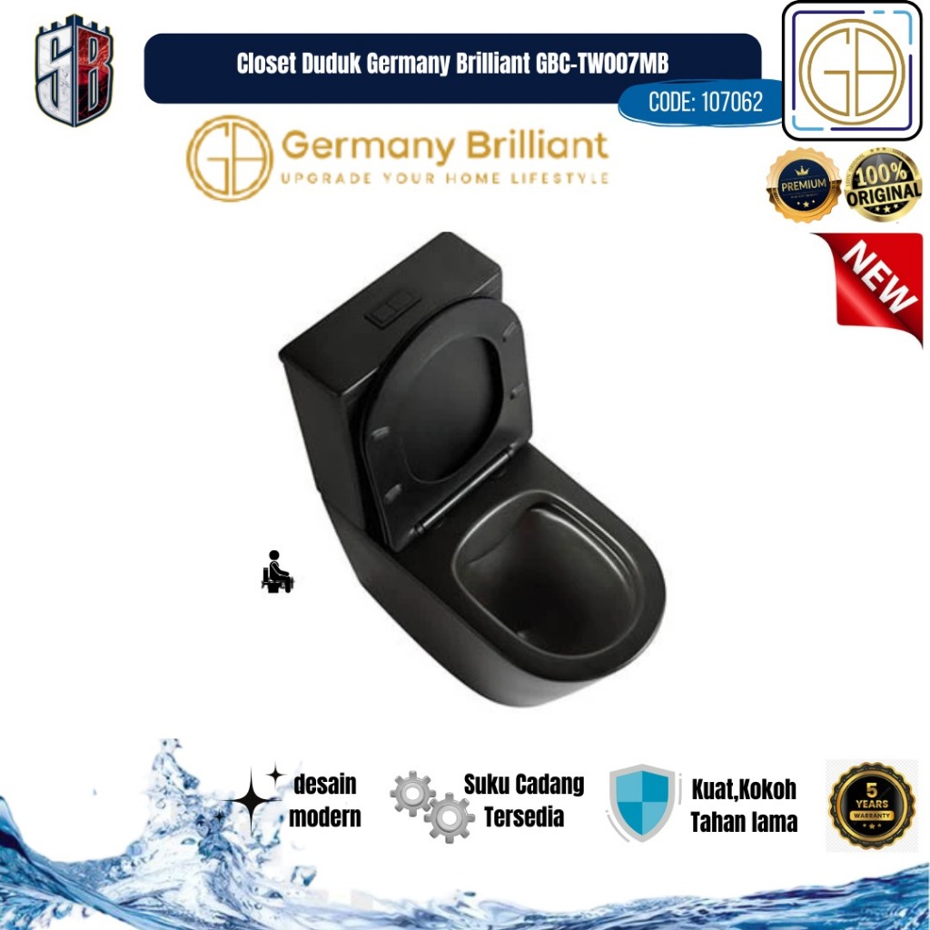 (107062) GERMANY-BRILLIANT WASH DOWN TWO PIECE TOILET-GBC-TW007MB