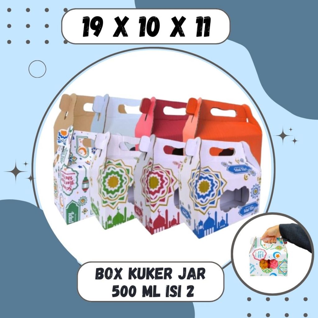 

Box 19x10x11 Jinjing (KUKER TOPLES JAR 500ml ISI 2) Kardus Idul Fitri Lebaran Hampers