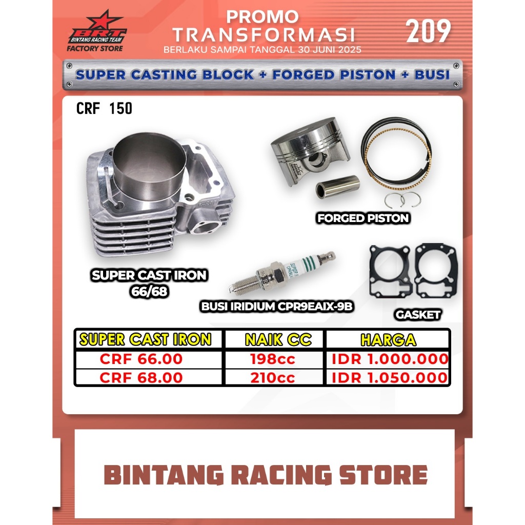 Paket Bore Up BRT Honda CRF 150 Cast Iron